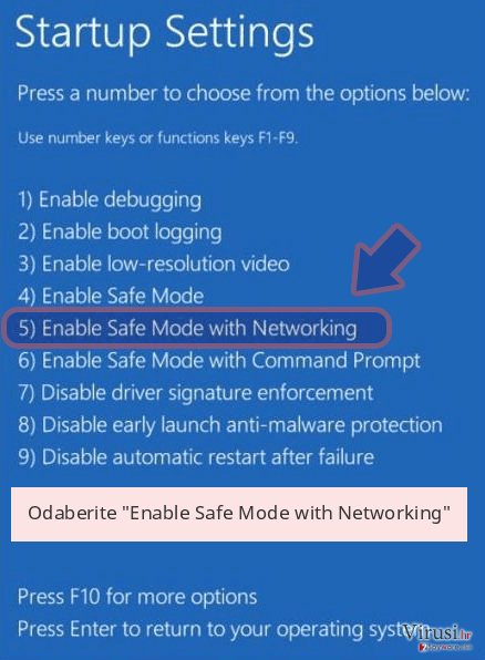 Odaberite 'Enable Safe Mode with Networking'