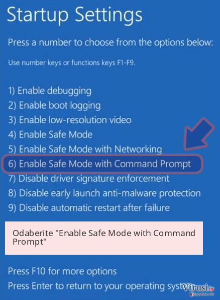 Odaberite 'Enable Safe Mode with Command Prompt'