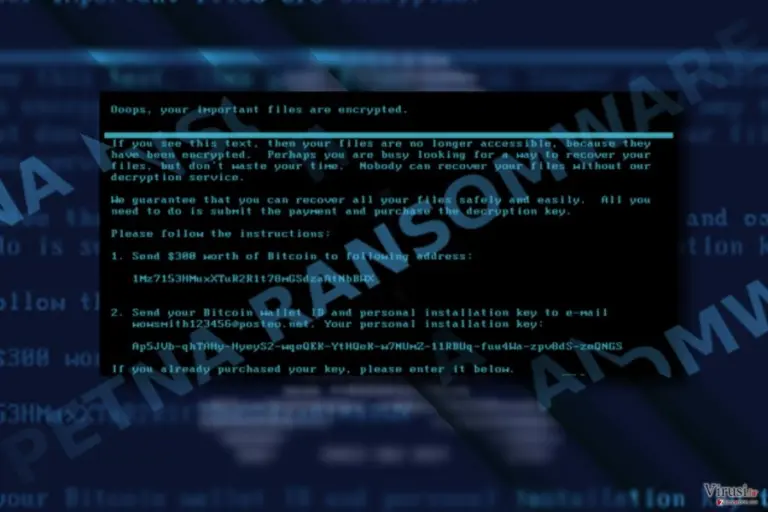 The screenshot of Petna ransom note