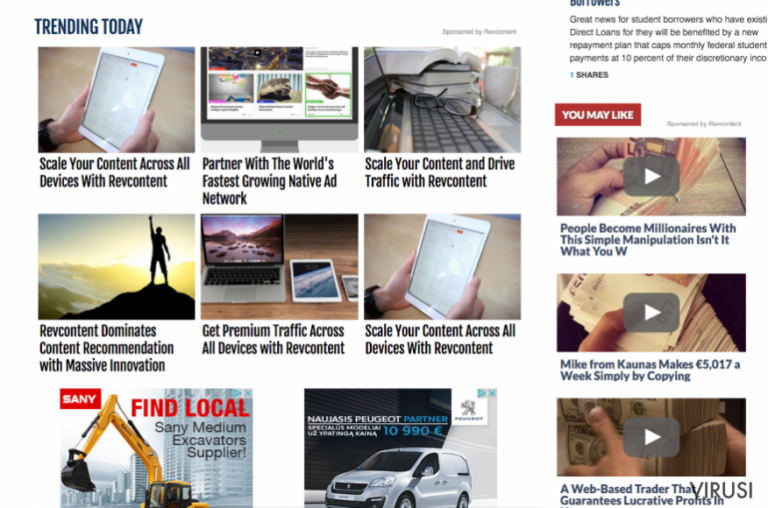 Reklame programa RevContent na web stranicama trećih strana