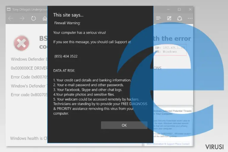 Screenshot of Microsoft Edge virus